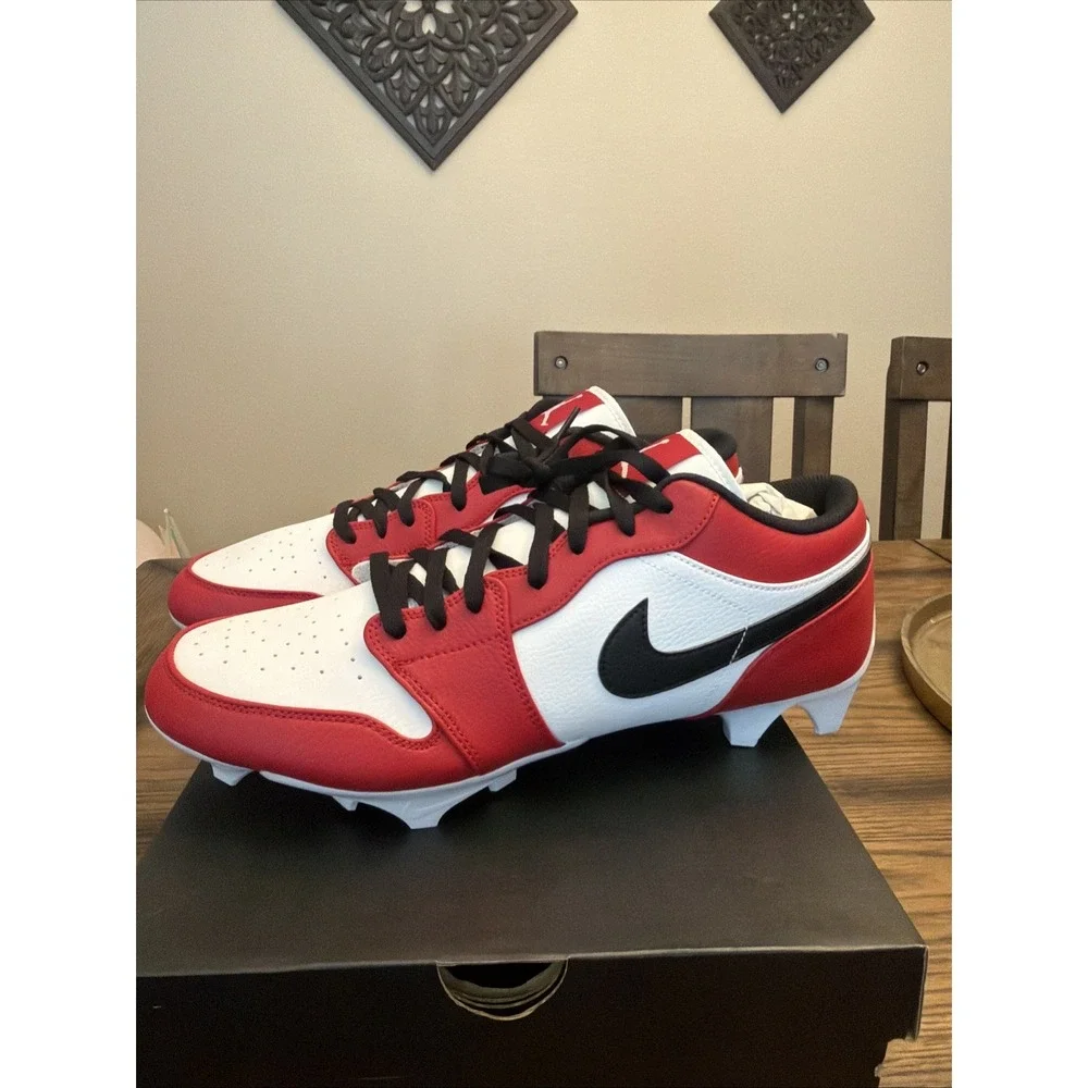 Size 15 Nike Air Jordan 1 Low TD Football Cleats Chicago White Red FJ6245-106